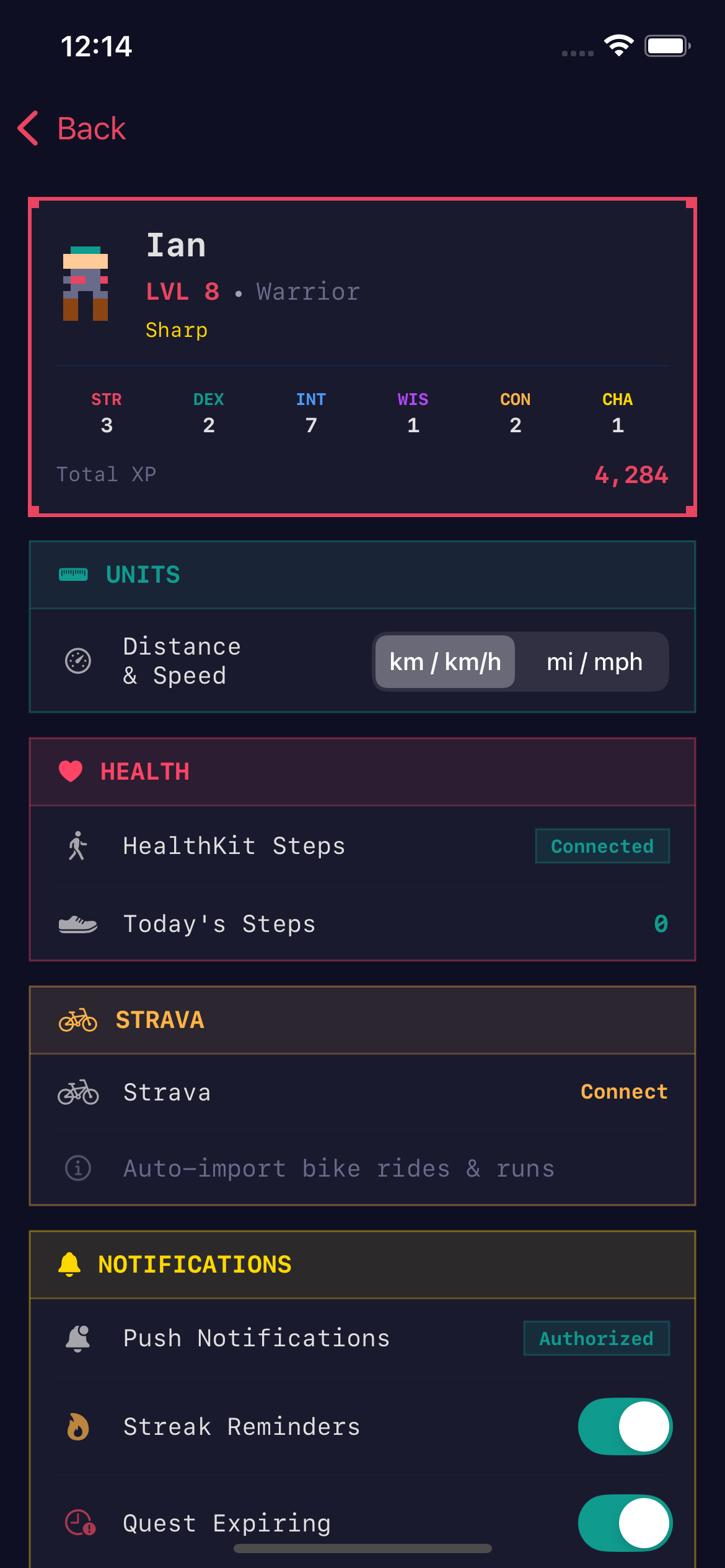 XPG Settings — Strava Connect